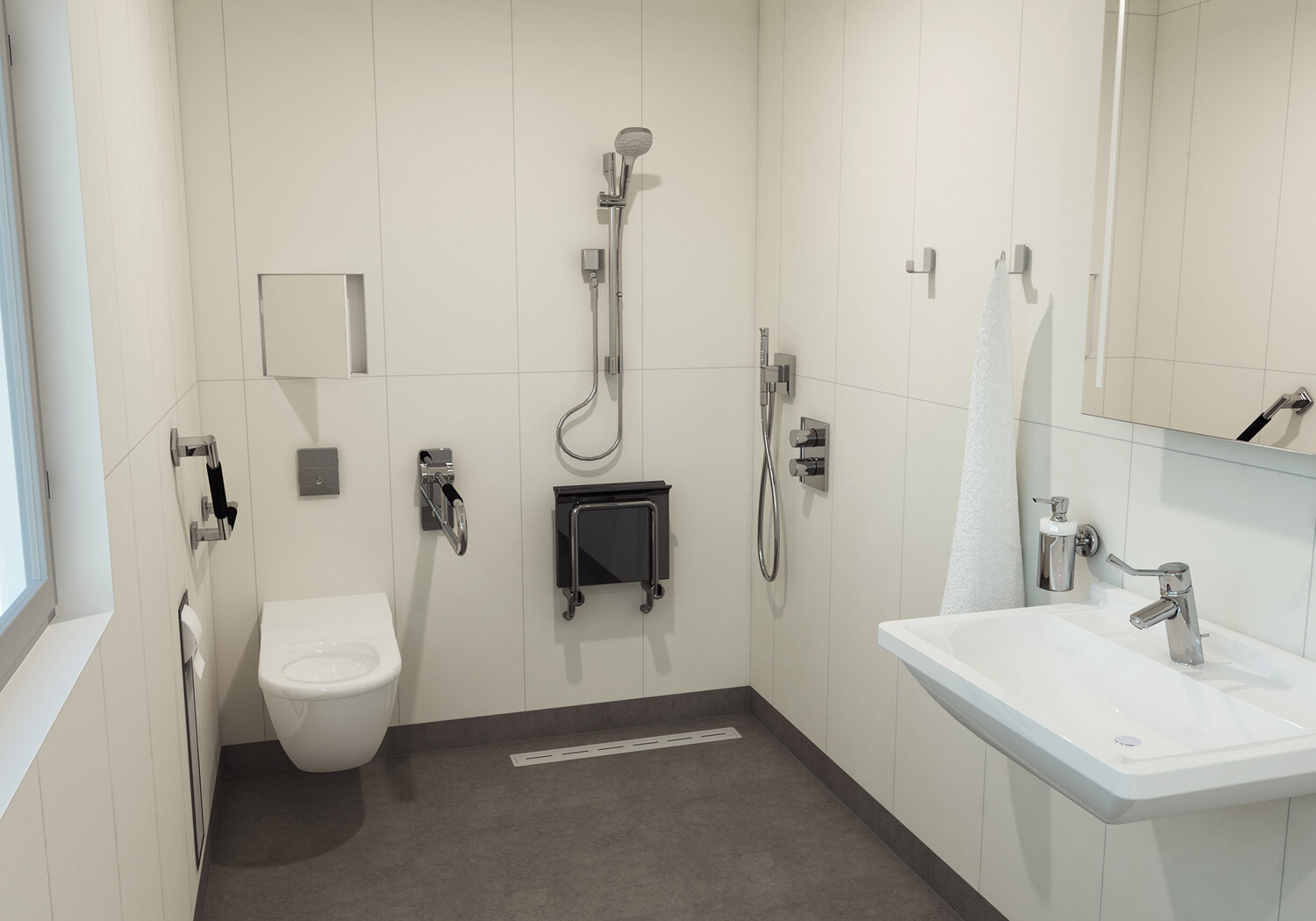 Modern open-concept bathroom redesign.